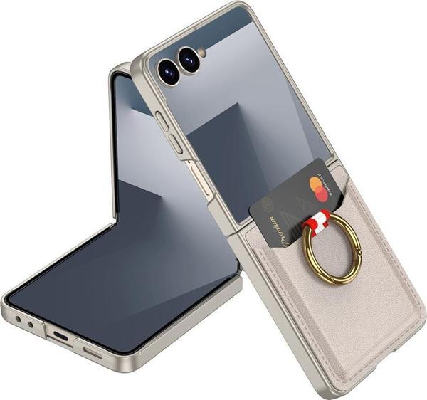 Galaxy Z Flip 7 Kıpta Yüzüklü Kartlıklı Kılıf Titanyum - Image 1