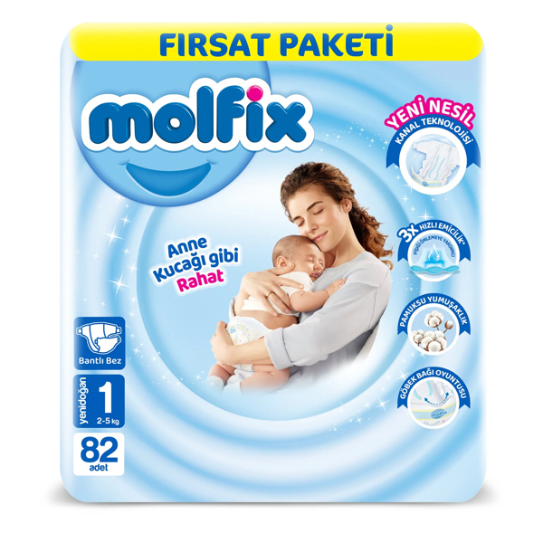 Molfix Bebek Bezi Fırsat Paketi 1 Beden 2-5 Kg 82 Adet - Image 1