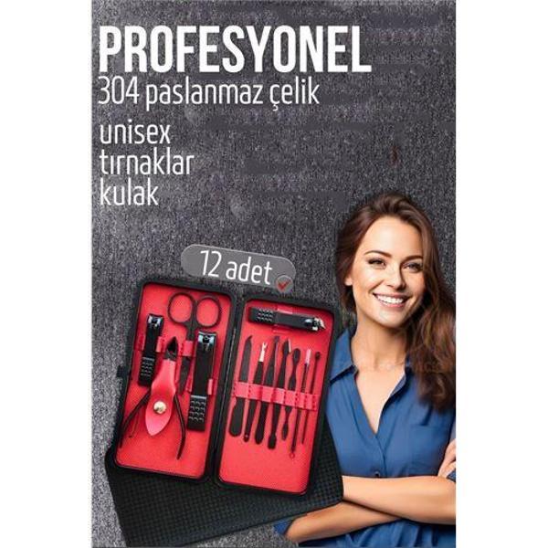  Manikür Seti Pedikür Kulak Yüz Bakım Kiti Profesyonel 304 Çelik Siyah - Image 1