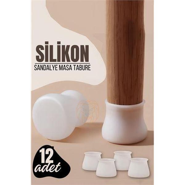  Masa ve Sandalye Ayak Koruyucu Silikon Zemin Koruyucu BEYAZ 12 ADET - Image 1