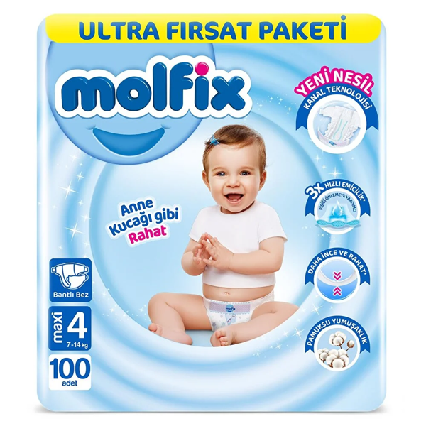 Molfix Bebek Bezi Ultra Fırsat Paketi 4 Beden 7-14 Kg 100 Adet - Image 1