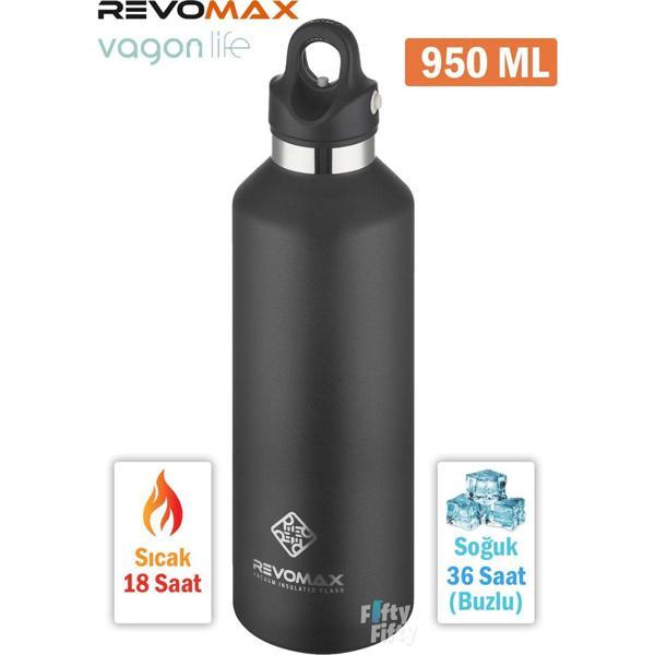 Revomax Paslanmaz Çelik Vakumlu Matara Siyah 950 ml - Image 1