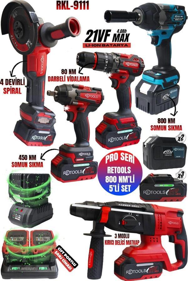 RETOOLS 5 Lİ SET KIRMIZI KABARTMALI (4 LÜ SET + 800 NM SOMUN SIKMA MAVİ) - Image 1