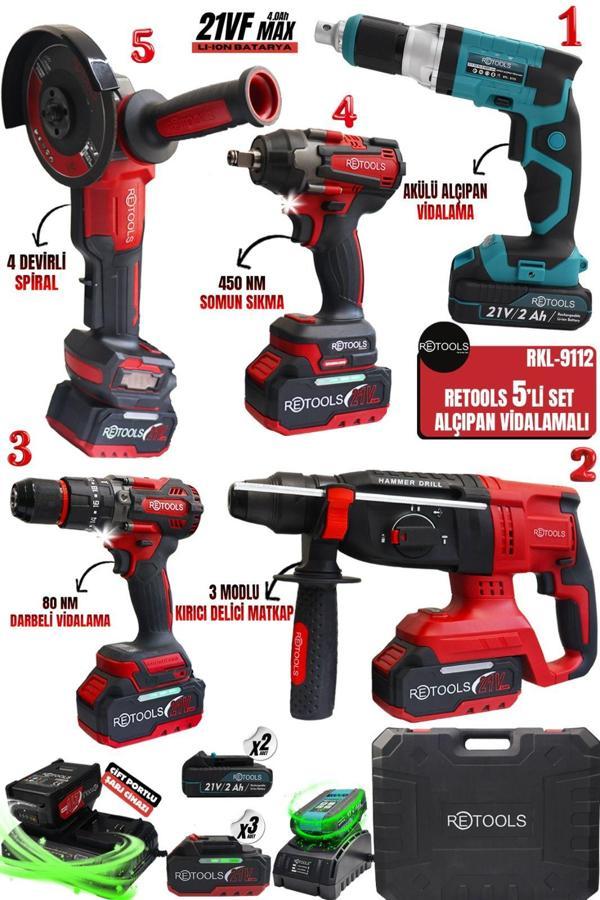 RETOOLS 5 Lİ SET KIRMIZI KABARTMALI (4 LÜ SET + ALÇIPAN VİDALAMA) - Image 1