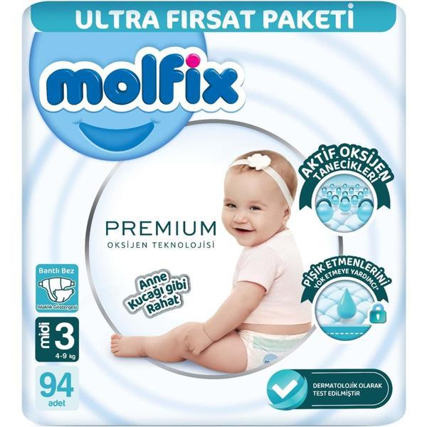 Molfix Premium Bebek Bezi Ultra Fırsat Paketi 3 Beden 4-9 Kg 94 Adet - Image 1