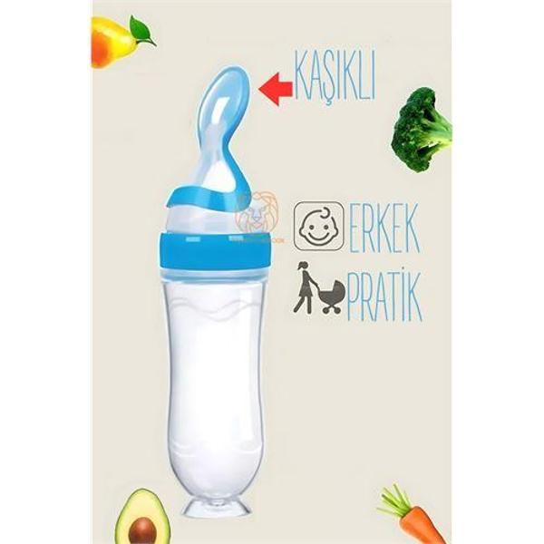  Kaşıklı Mama Silikon Biberon ERKEK Bebek Besleyici - Image 1