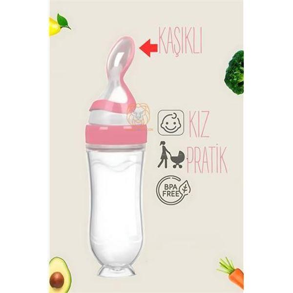  Kaşıklı Mama Silikon Biberon KIZ Bebek Besleyici - Image 1