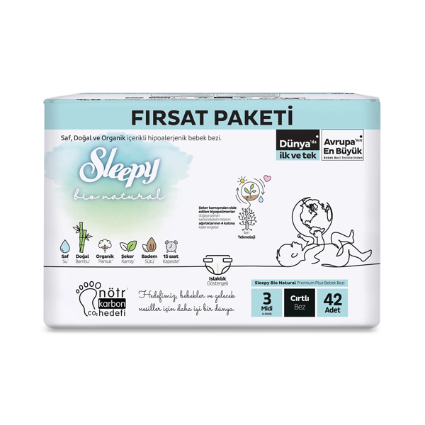 Sleepy Bio Natural Bebek Bezi Fırsat Paketi 3 Beden 42 Adet - Image 1