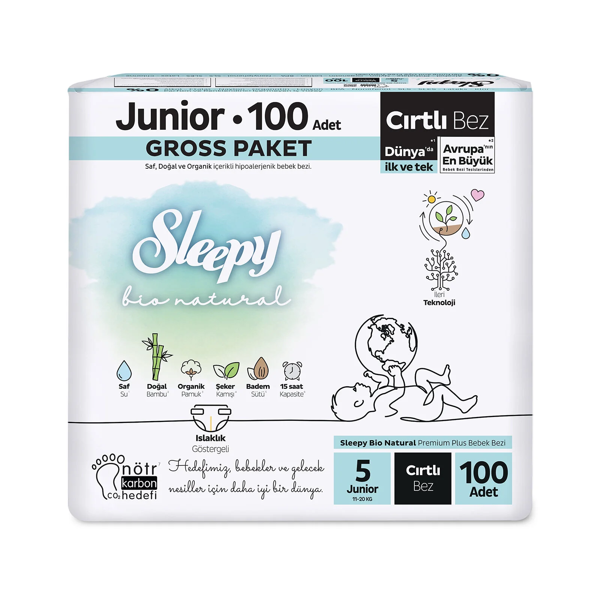 Sleepy Bio Natural Bebek Bezi Gross Paket 5 Beden 11-18 Kg 100 Adet - Image 1