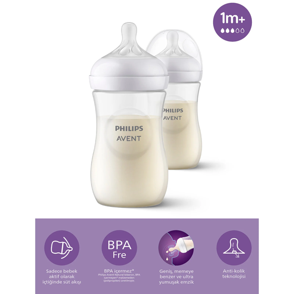Philips Avent Doğal Tepkili Natural Response PP 2'Li Biberon Seti 260 ml 1+ Ay - Image 1