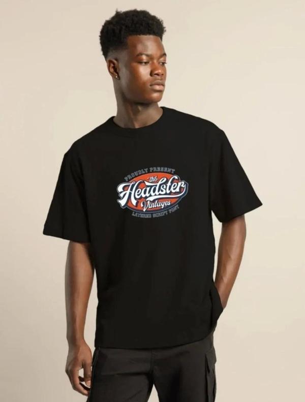 Unisex Baskılı Oversize T-Shirt - Siyah - Image 1