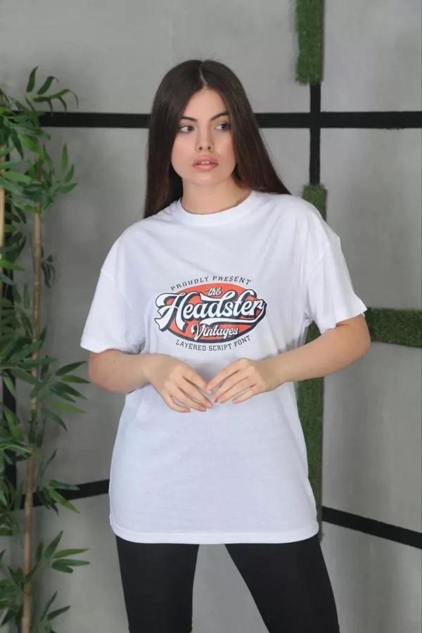 Unisex Baskılı Oversize T-Shirt - Beyaz - Image 1