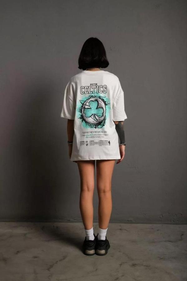 Kadın Sırt Baskılı T-shirt - Beyaz - Image 1