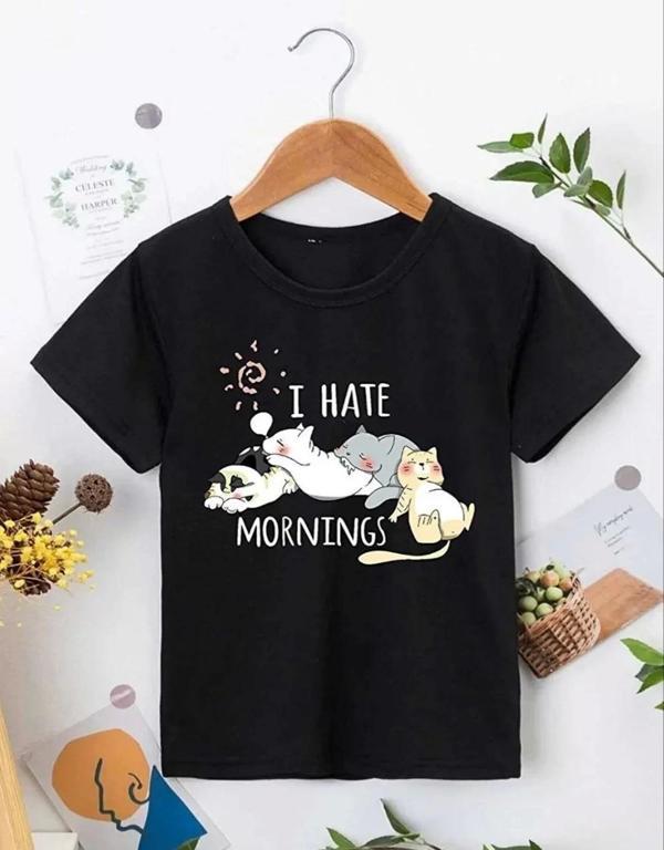Kız Çocuk Bisiklet Yaka Baskılı T-Shirt - Siyah - Image 1