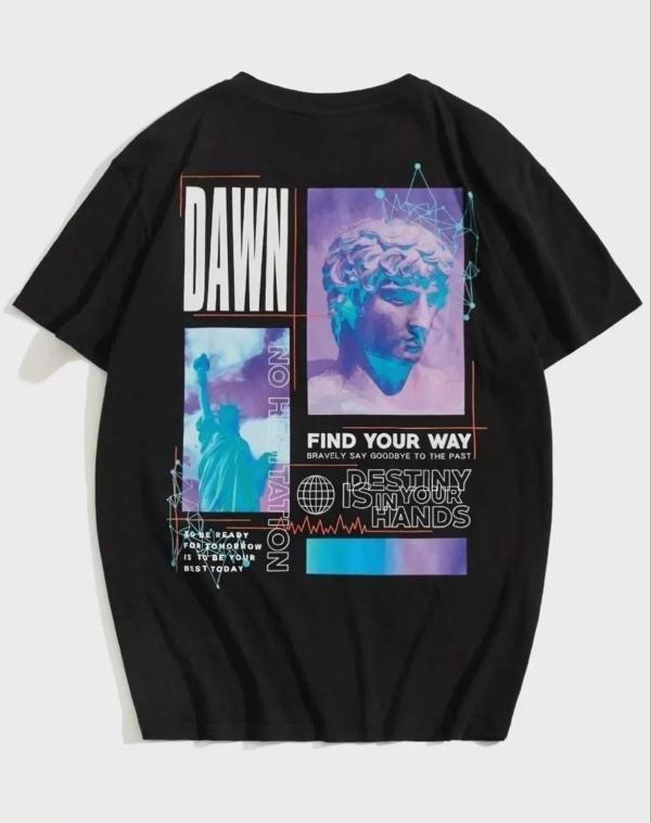 Unisex Baskılı Oversize T-Shirt - Siyah - Image 1
