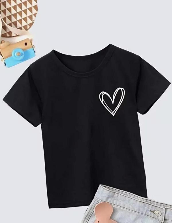Kız Çocuk Bisiklet Yaka Baskılı T-Shirt - Siyah - Image 1