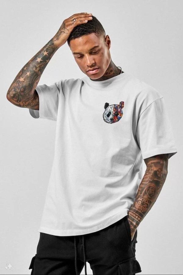 Unisex Baskılı Oversize T-Shirt - Beyaz - Image 1
