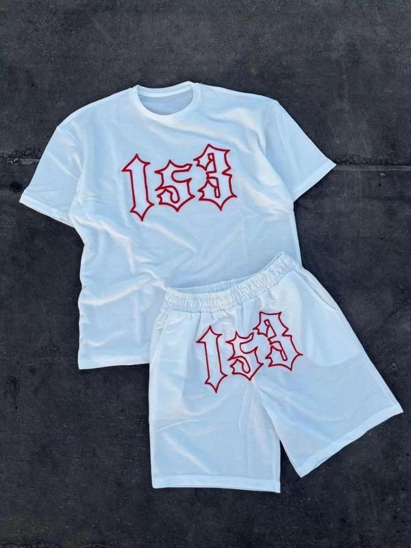 Erkek Nakış İşlemeli Şortlu Takım - Beyaz - Image 1