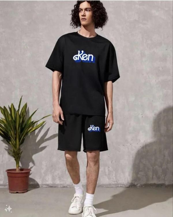 Erkek Baskılı İkili Şort Takım - Siyah - Image 1