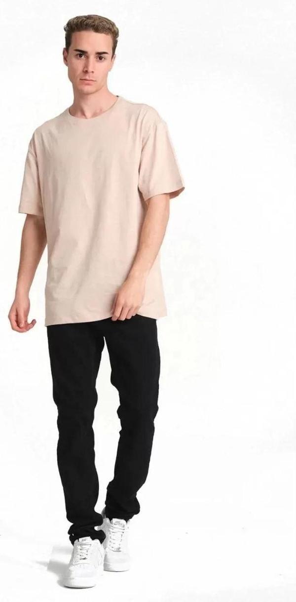 Erkek 24/1 Düz A Kalite Oversize T-shirt - Bej - Image 1