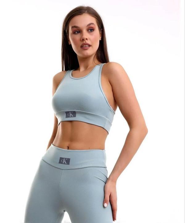 Kadın Crop Tayt İkili Spor Takımı - Gri - Image 1