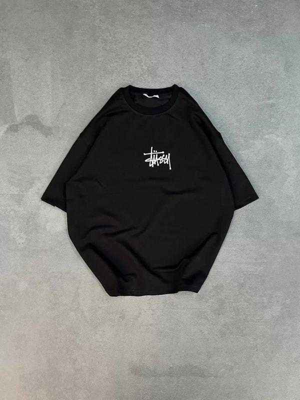 Unisex Bisiklet Yaka Baskılı Oversize T-Shirt - Siyah - Image 1