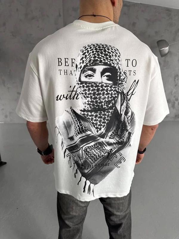 Unisex Baskılı Oversize T-Shirt - Beyaz - Image 1