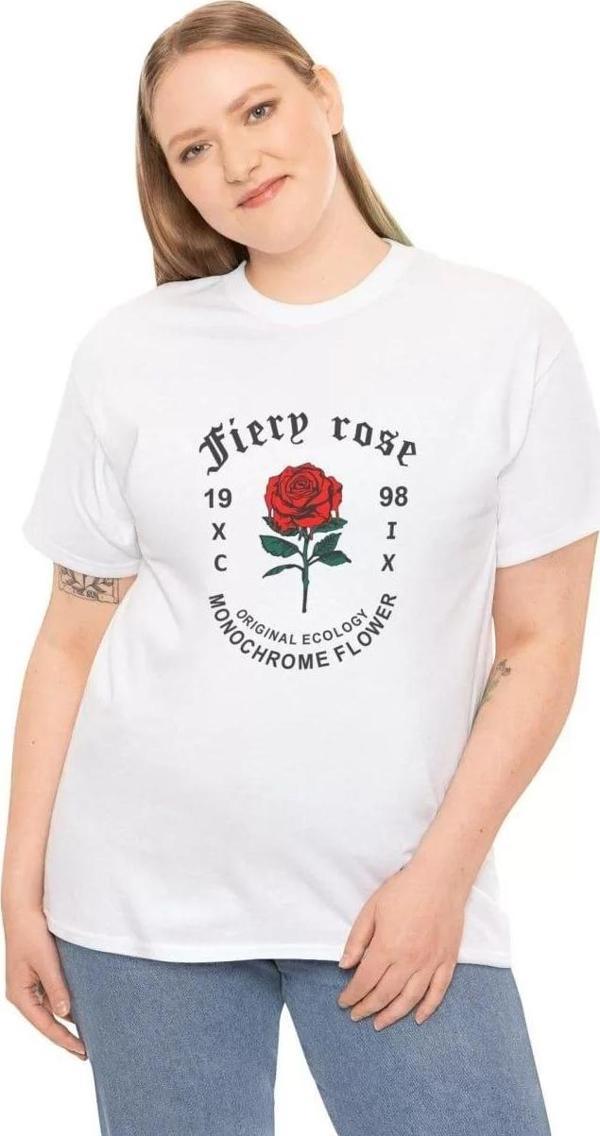 Unisex Kadın Bisiklet Yaka Baskılı T-Shirt - Beyaz - Image 1