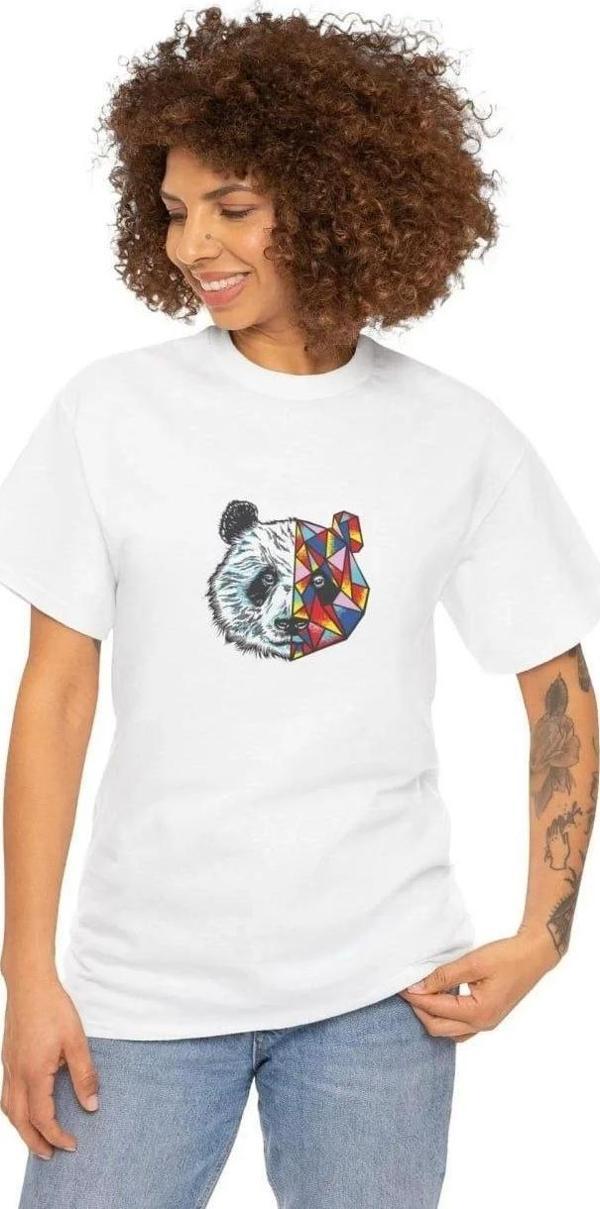 Unisex Kadın Bisiklet Yaka Baskılı T-Shirt - Beyaz - Image 1