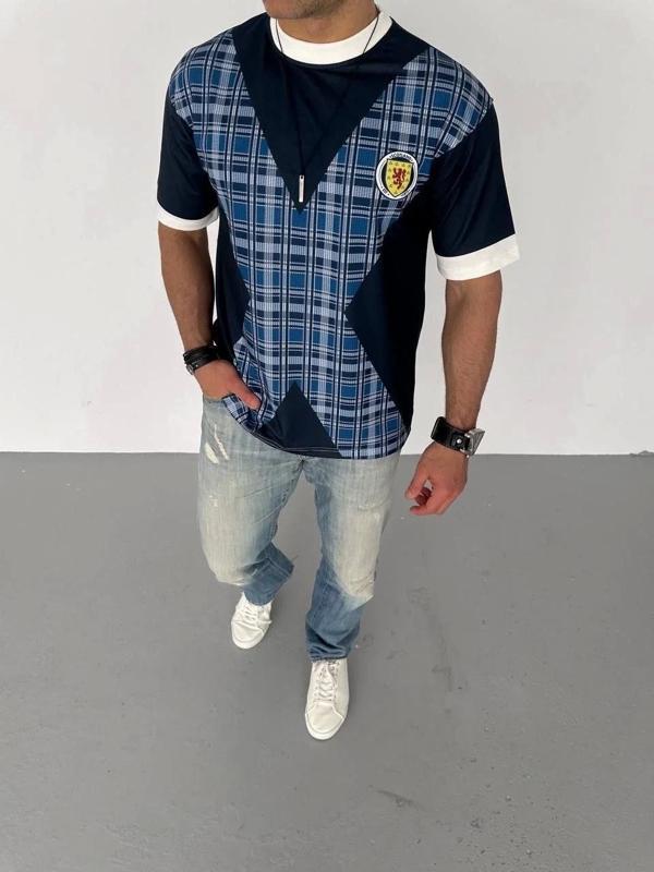 Unisex Bisiklet Yaka Baskılı Oversize T-Shirt - Siyah - Image 1