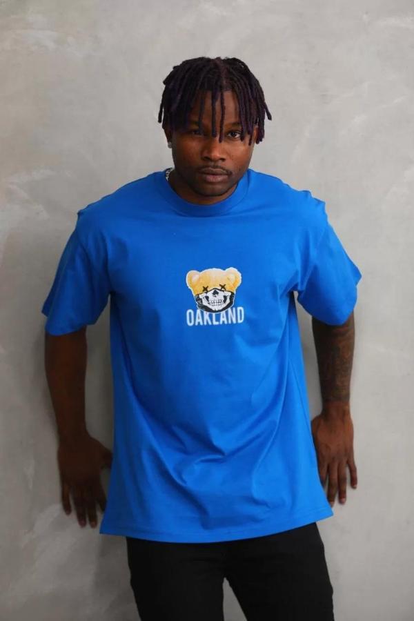 Unisex Baskılı Oversize T-Shirt - Mavi - Image 1