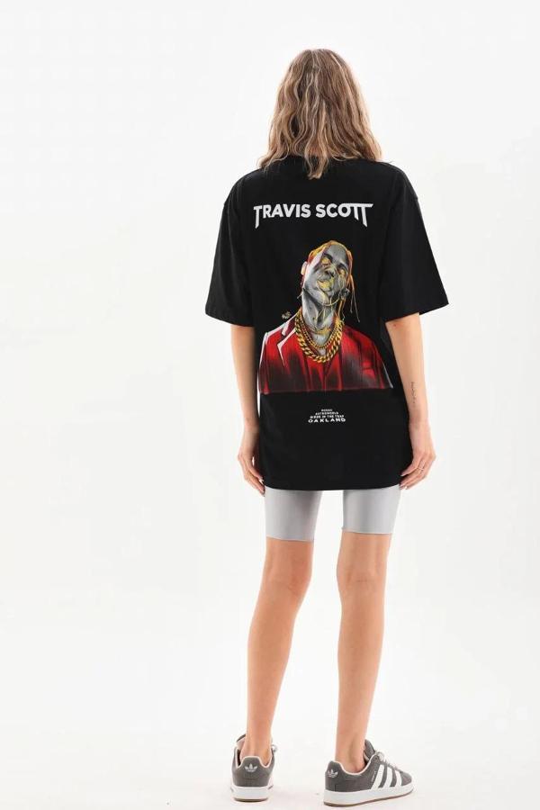 Unisex Baskılı Oversize T-Shirt - Siyah - Image 1