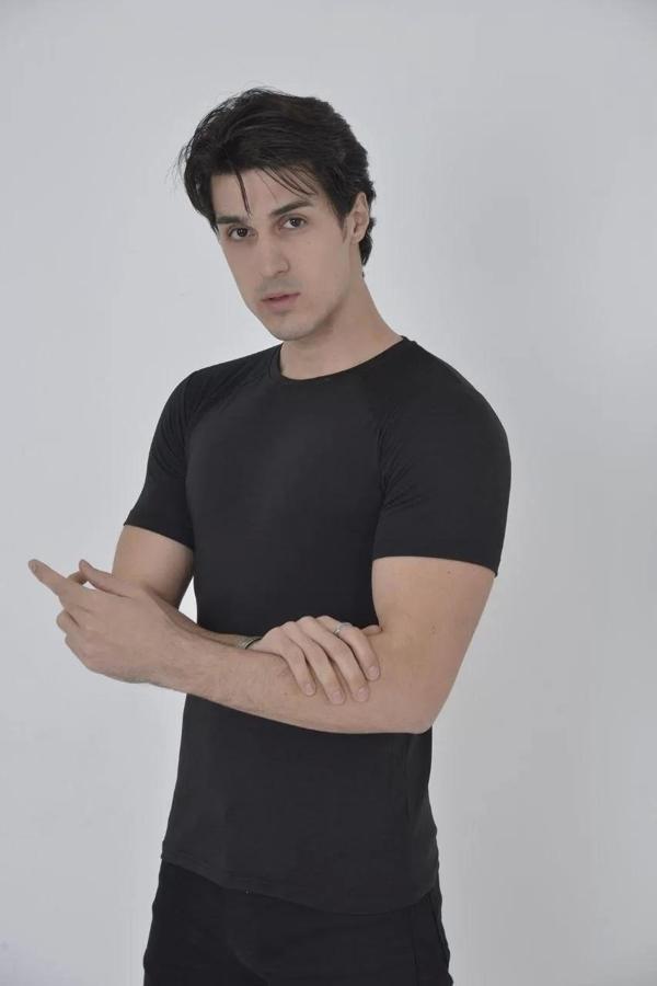Erkek Omuz Fileli Slim Fit T-shirt - Siyah - Image 1