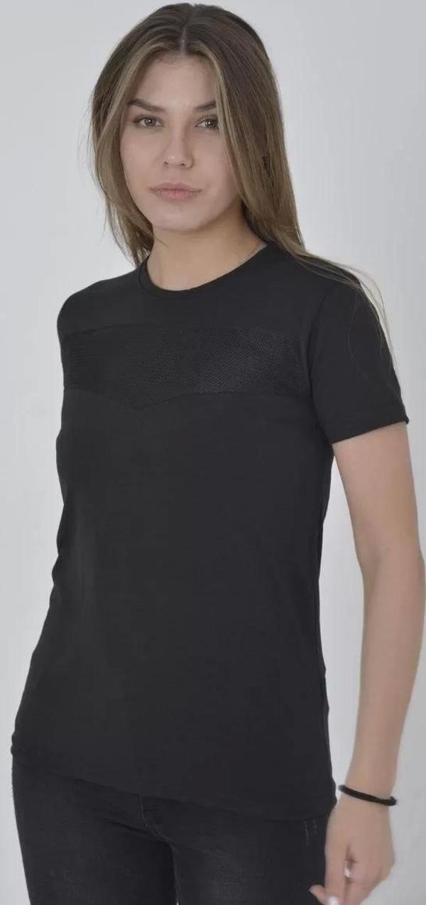 Kadın Gögüs Fileli Slim fit T-shirt - Siyah - Image 1