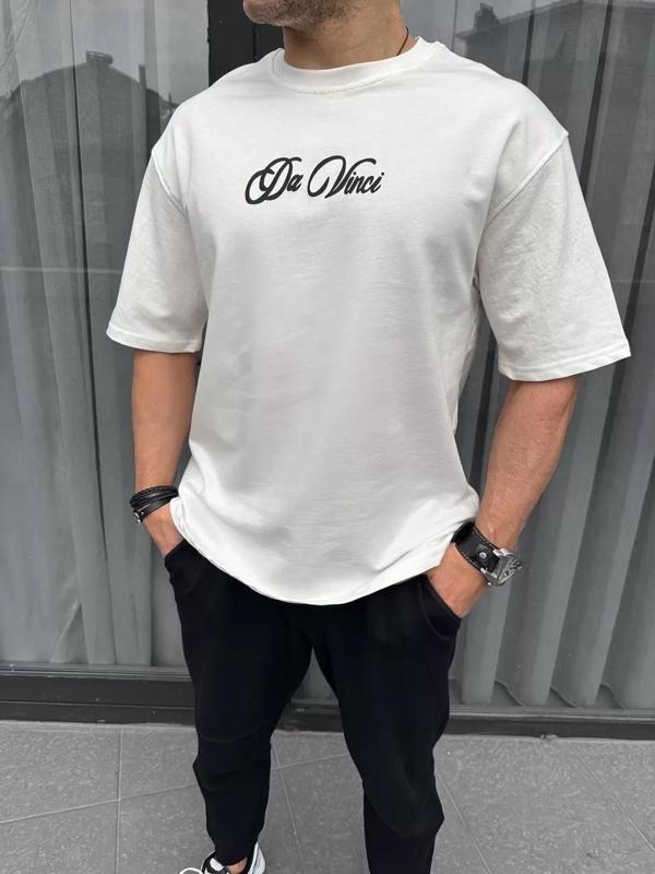 Unisex Baskılı Oversize T-Shirt - Beyaz - Image 1