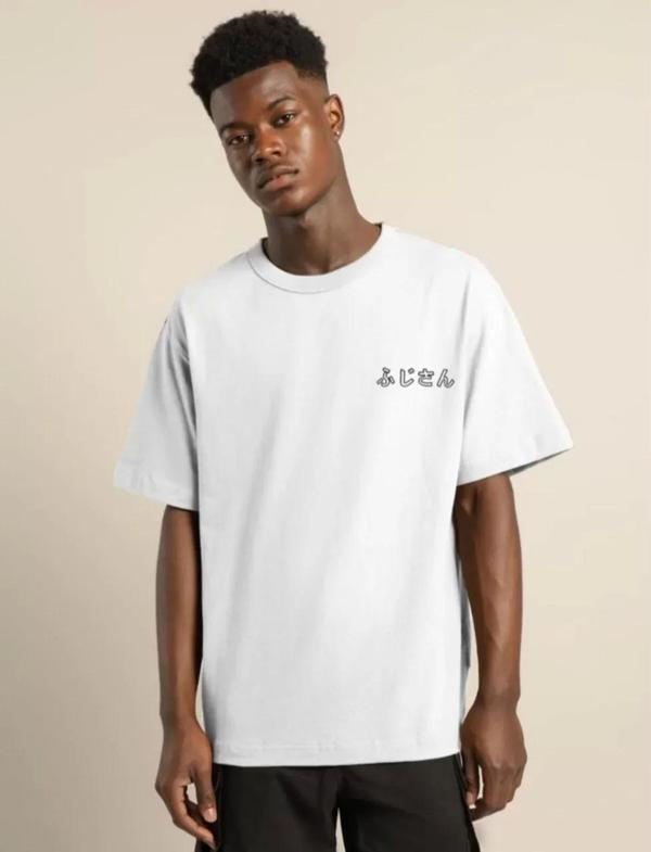 Unisex Bisiklet Yaka Baskılı Oversize T-Shirt - Beyaz - Image 1