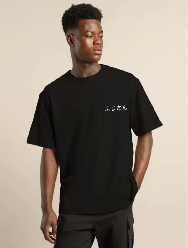 Unisex Bisiklet Yaka Baskılı Oversize T-Shirt - Siyah - Image 1