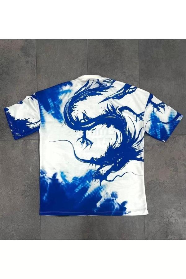 Erkek Dijital Sırt Baskılı Oversize T-shirt - Beyaz - Image 1