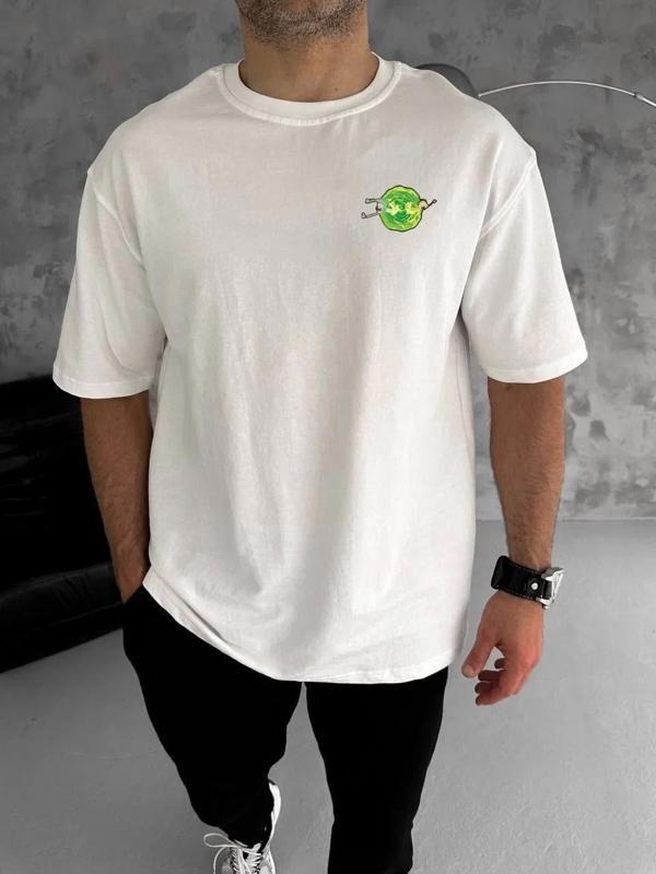 Unisex Bisiklet Yaka Baskılı Oversize T-Shirt - Beyaz - Image 1