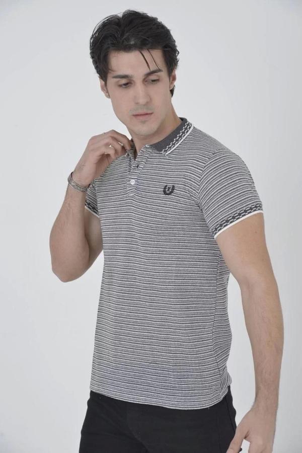 Erkek Yakalı Slim Fit Dokuma T-Shirt - Beyaz - Image 1