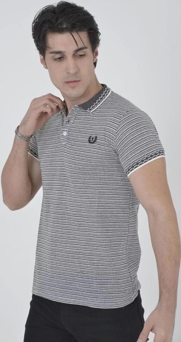 Erkek Yakalı Slim Fit Dokuma T-Shirt - Beyaz - Image 1