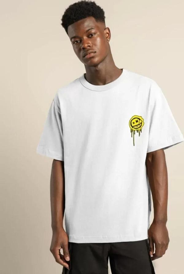 Unisex Bisiklet Yaka Baskılı Oversize T-Shirt - Beyaz - Image 1