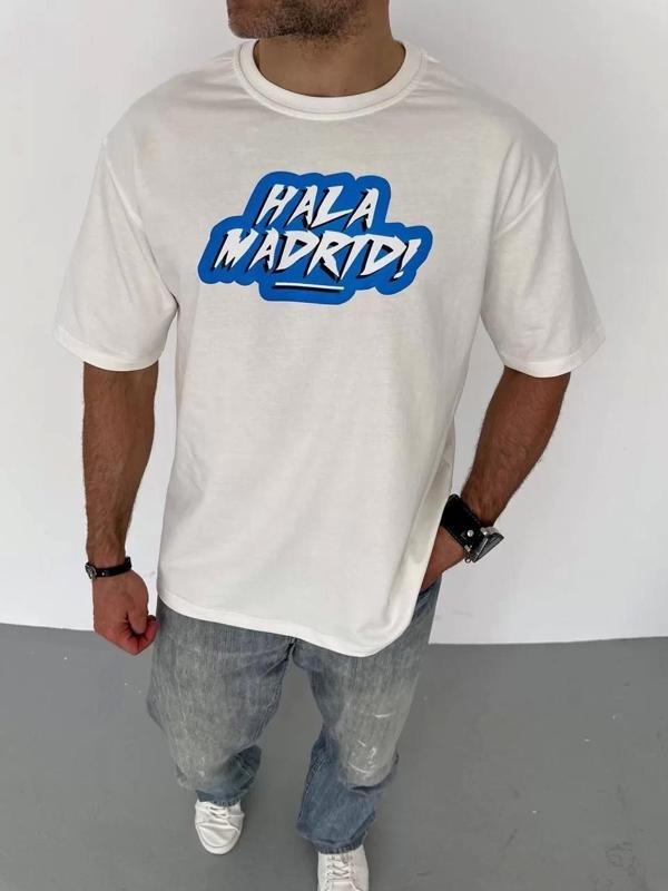 Unisex Bisiklet Yaka Baskılı Oversize T-Shirt - Beyaz - Image 1