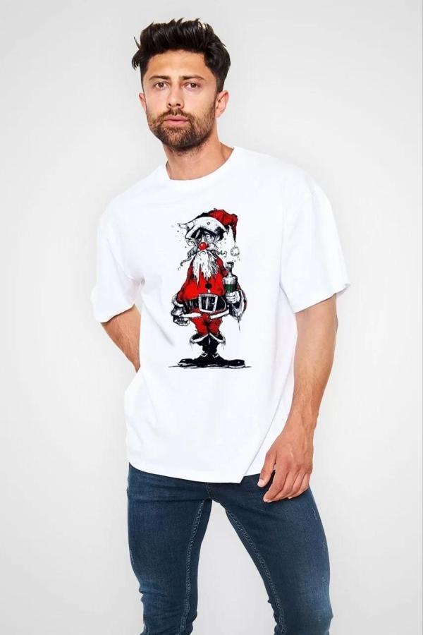 Unisex Bisiklet Yaka Baskılı Oversize T-Shirt - Beyaz - Image 1