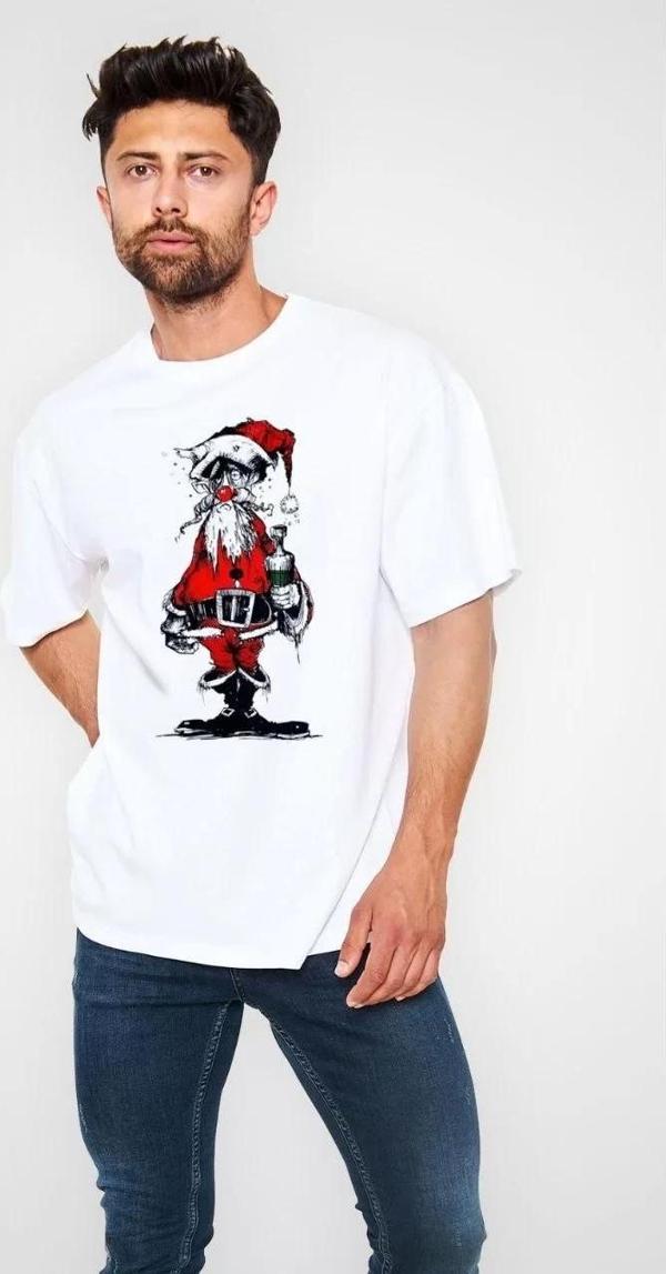 Unisex Bisiklet Yaka Baskılı Oversize T-Shirt - Beyaz - Image 1