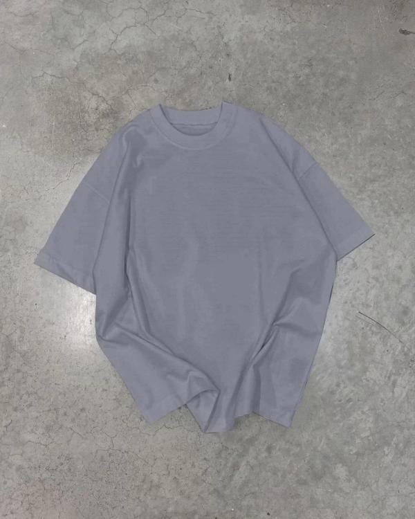 Unisex Basic Bisiklet Yaka Oversize T-Shirt - Füme - Image 1