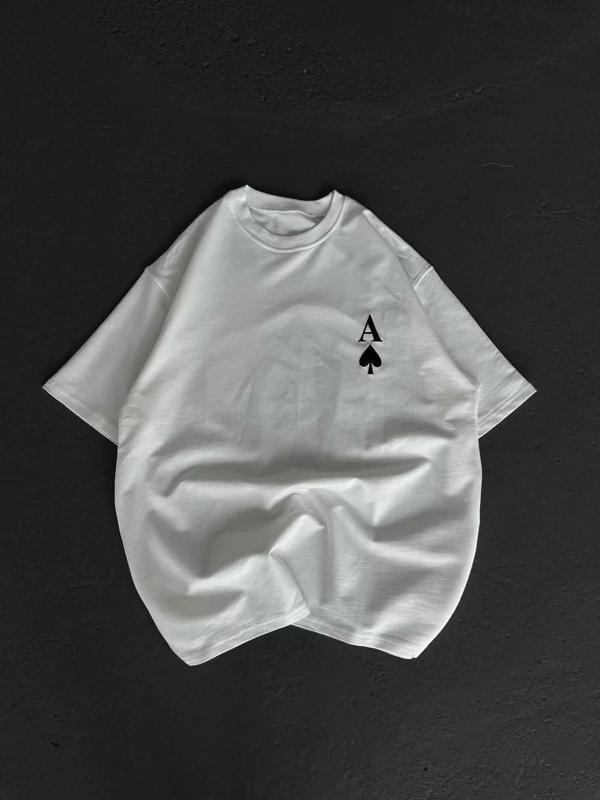 Unisex Bisiklet Yaka Baskılı Oversize T-Shirt - Beyaz - Image 1