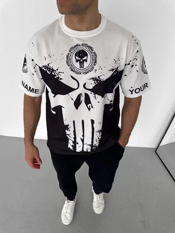 Unisex Bisiklet Yaka Baskılı Oversize T-Shirt - Beyaz - Image 1