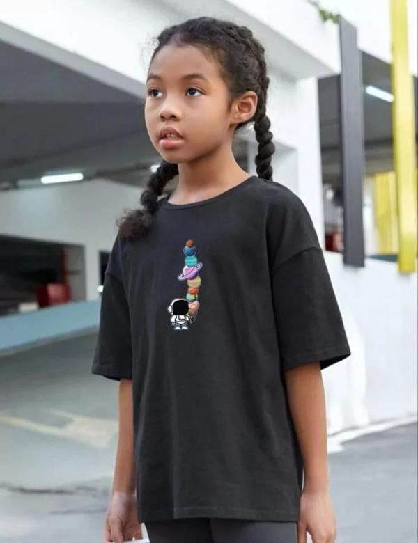Çocuk Unisex Baskılı T-Shirt - Siyah - Image 1