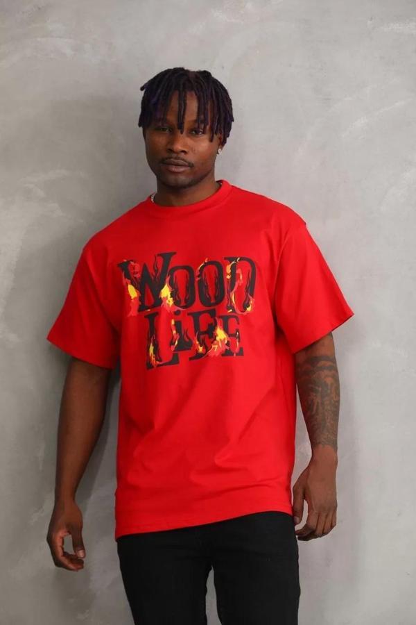 Unisex Baskılı Oversize T-Shirt - Kırmızı - Image 1